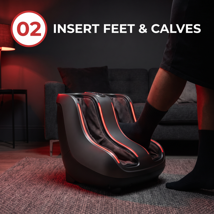 Professional Electric Foot and Calf Massager Shiatsu Kneading Heated Roller Deep Tissue Leg Massager for Stress Relief Relaxation Home Use Recovery - how it works step 2 insert feet