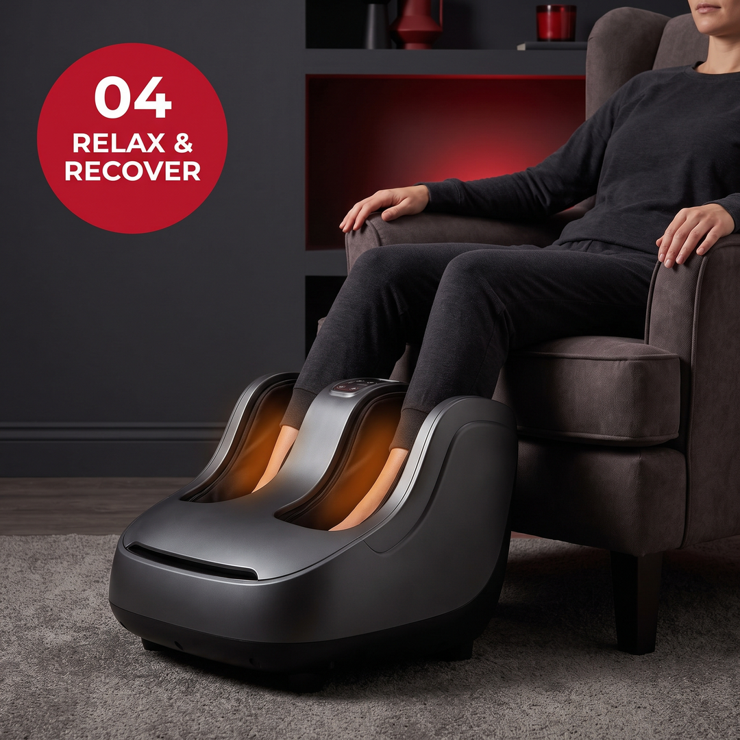 Professional Electric Foot and Calf Massager Shiatsu Kneading Heated Roller Deep Tissue Leg Massager for Stress Relief Relaxation Home Use Recovery - how it works step 4 relax and recover