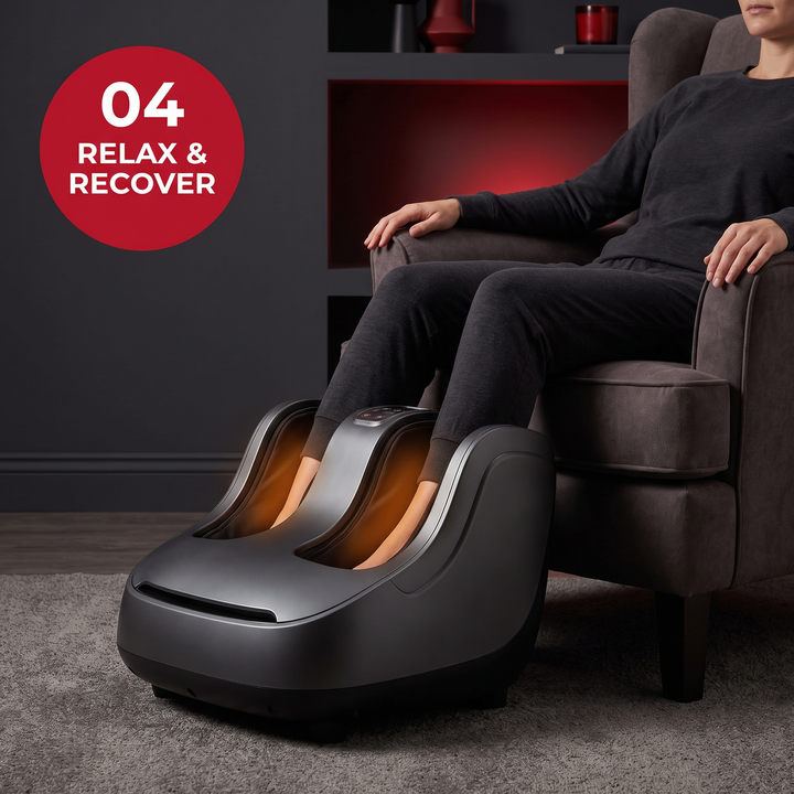Professional Electric Foot and Calf Massager Shiatsu Kneading Heated Roller Deep Tissue Leg Massager for Stress Relief Relaxation Home Use Recovery - how it works step 4 relax and recover