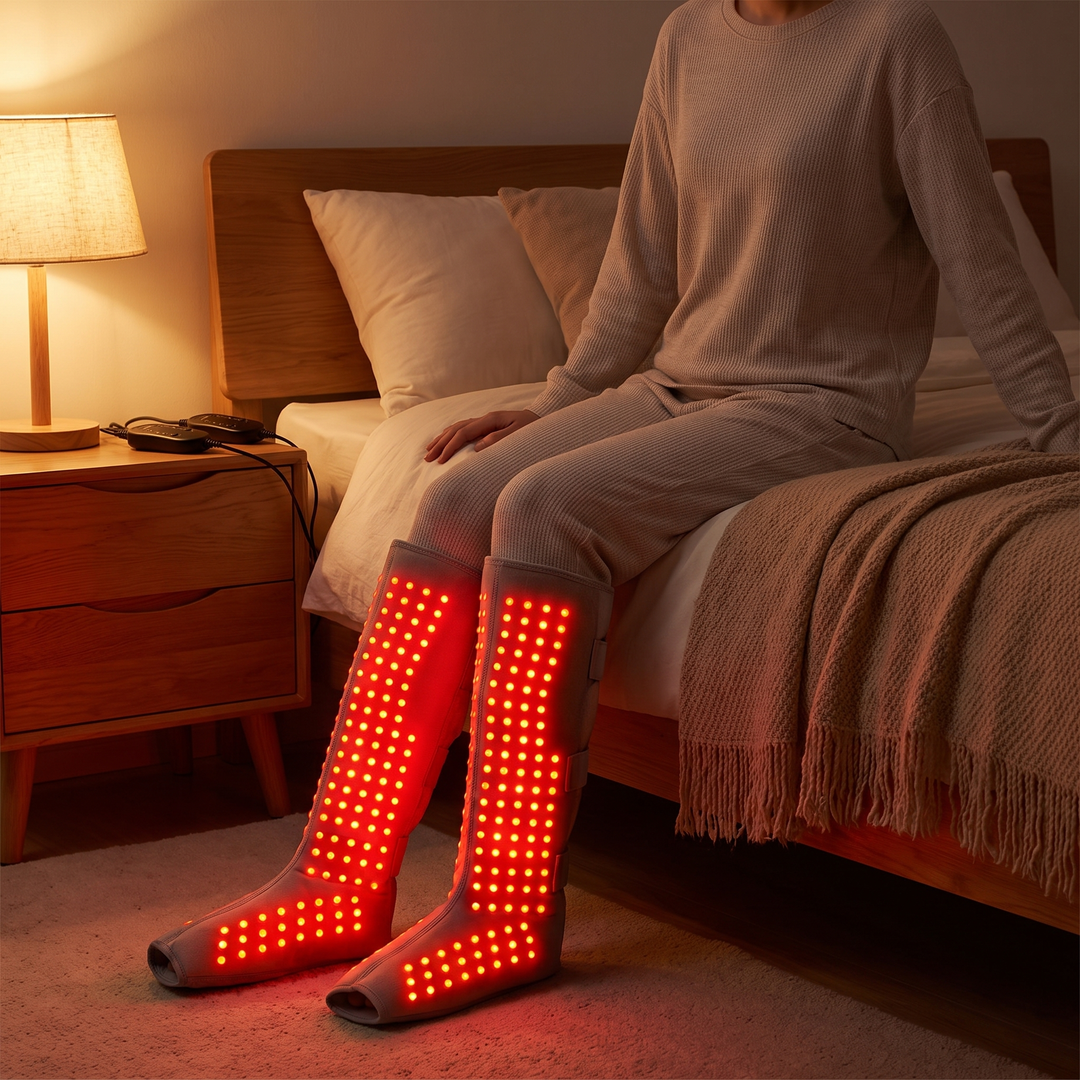 Professional Heated Red Light Leg Massager Boots Full Leg Compression Massager with Heat Muscle Relaxation Joint Comfort Fatigue Relief Home Recovery — Evening Relaxation Lifestyle