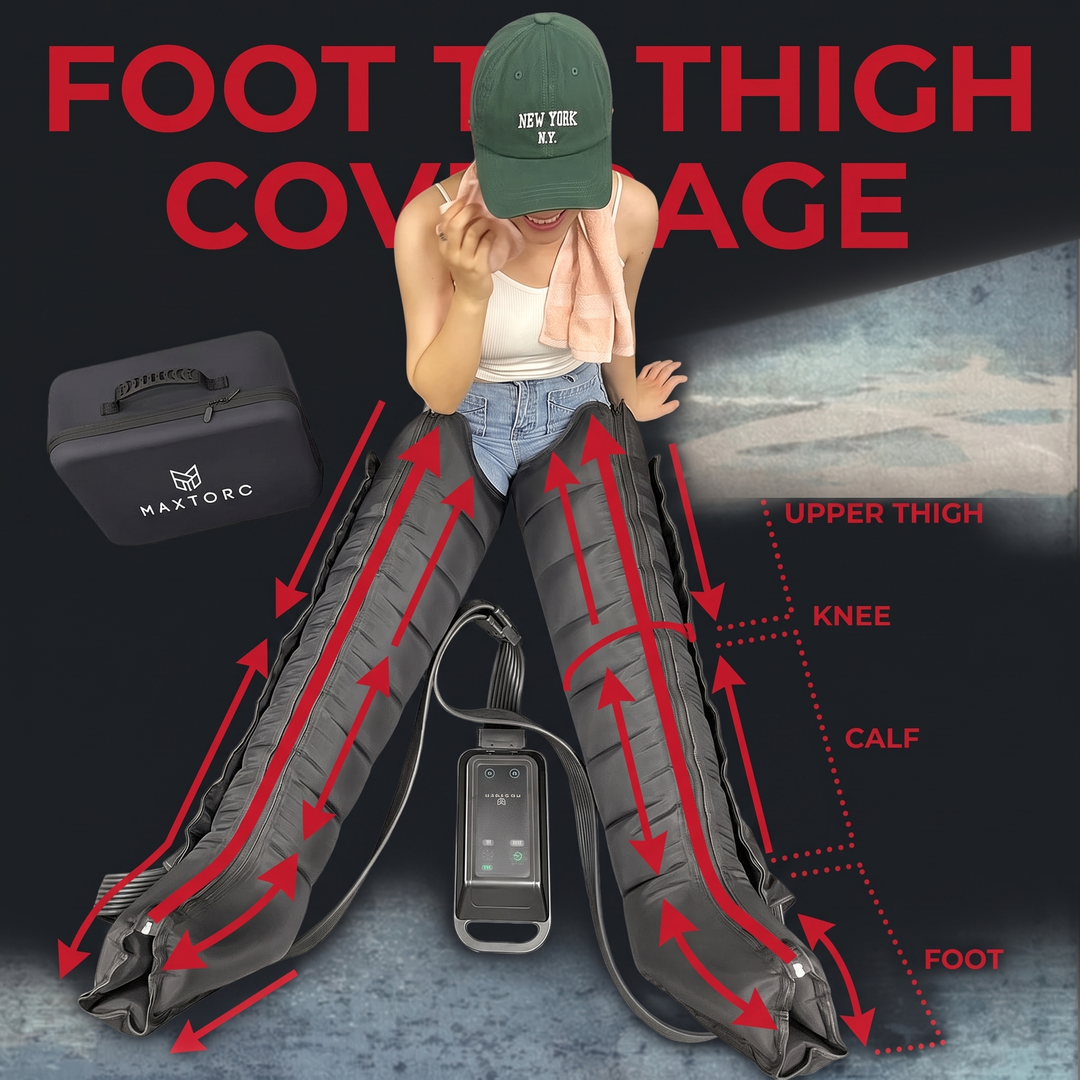 Professional Air Compression Recovery Boots Leg Massager Wireless Pneumatic Compression Boots for Athletes Muscle Recovery Circulation Support - Foot to Thigh Coverage Diagram