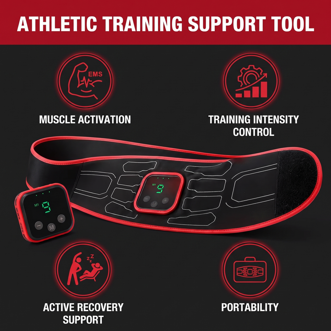Professional EMS Core Trainer Belt Muscle Stimulator Abdominal Toning Belt 9 Intensity Levels USB Rechargeable No Gel Required Home Fitness Recovery - Athletic Training Support Benefits