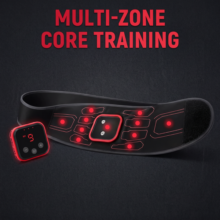 Professional EMS Core Trainer Belt Muscle Stimulator Abdominal Toning Belt 9 Intensity Levels USB Rechargeable No Gel Required Home Fitness Recovery - Multi-Zone Core Training Placement
