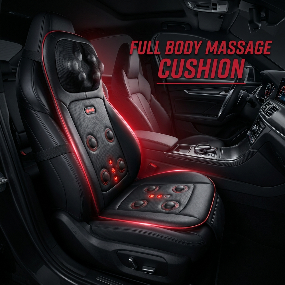 Professional Full Body Massage Cushion Seat Pad with Heat Neck Waist Back Vibration Massage for Car Home Office Chair Use — Hero Shot