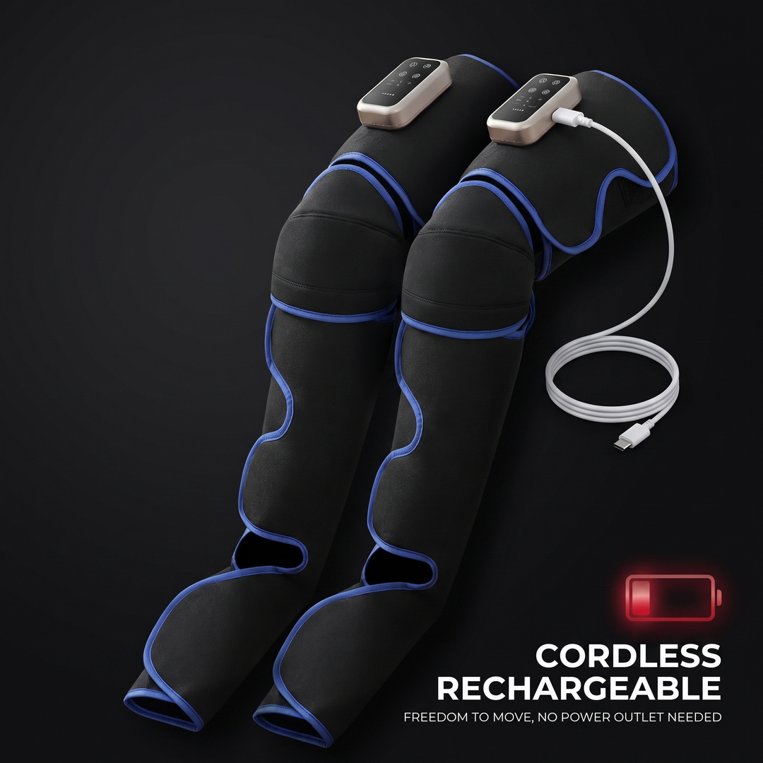 Rechargeable Leg Massager with Heat and Air Compression Adjustable Wrap for Circulation Support Muscle Recovery and Pain Relief Home Use - Rechargeable Battery Feature