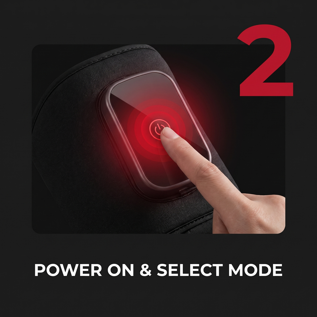 Rechargeable Leg Massager with Heat and Air Compression Adjustable Wrap for Circulation Support Muscle Recovery and Pain Relief Home Use - How It Works Step 2 Power On and Select Mode