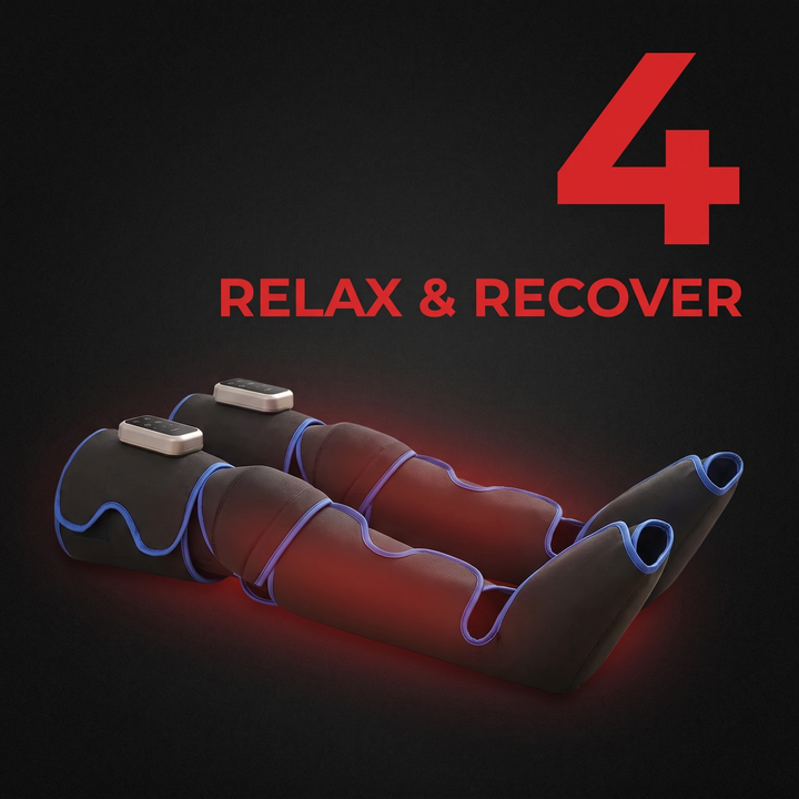 Rechargeable Leg Massager with Heat and Air Compression Adjustable Wrap for Circulation Support Muscle Recovery and Pain Relief Home Use - How It Works Step 4 Relax and Recover