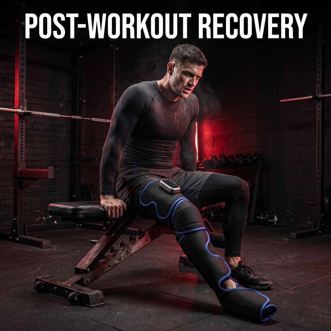 Rechargeable Leg Massager with Heat and Air Compression Adjustable Wrap for Circulation Support Muscle Recovery and Pain Relief Home Use - Lifestyle Post Workout Recovery
