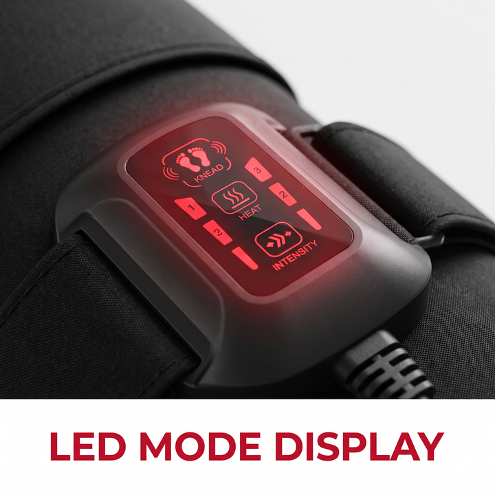 Rechargeable Leg Massager with Heat and Air Compression Adjustable Wrap for Circulation Support Muscle Recovery and Pain Relief Home Use - LED Mode Display Detail