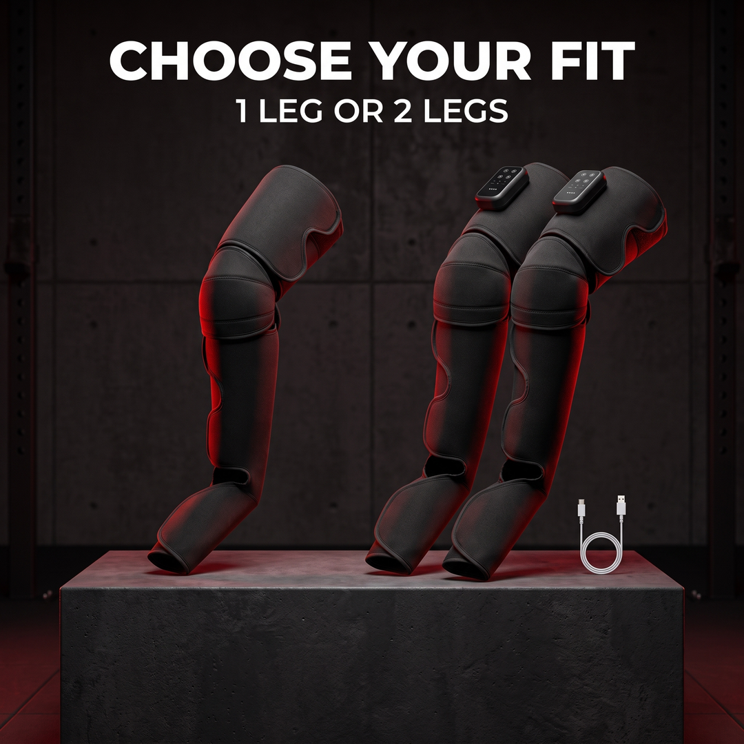 Rechargeable Leg Massager with Heat and Air Compression Adjustable Wrap for Circulation Support Muscle Recovery and Pain Relief Home Use - Choose Your Fit 1 Leg or 2 Legs Variant Comparison