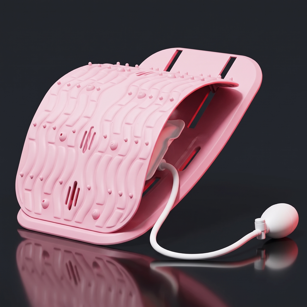Adjustable Back Stretcher Lumbar Traction Device Ergonomic Lumbar Support Board Manual Airbag Spine Decompression Stretching Board for Home Use - Hero Shot 3/4 Angle View