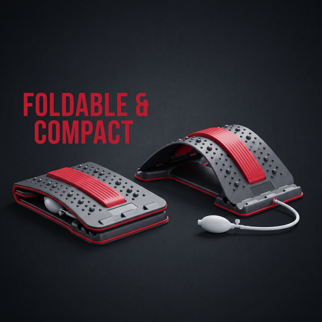 Adjustable Back Stretcher Lumbar Traction Device Ergonomic Lumbar Support Board Manual Airbag Spine Decompression Stretching Board for Home Use - Foldable Compact Design