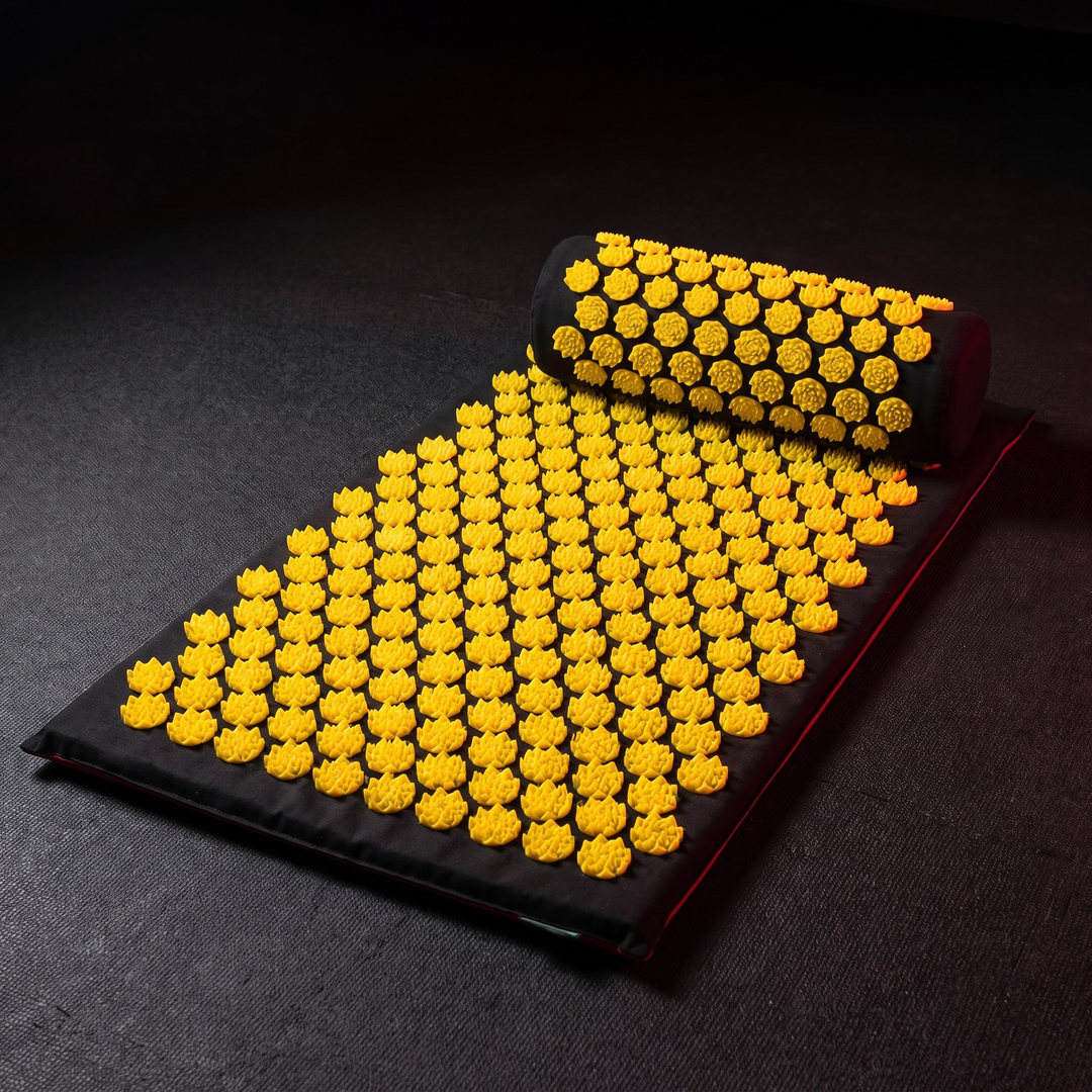 Acupressure Mat and Pillow Set Yoga Spike Mat Body Massage Cushion Foot Massager for Muscle Relaxation Recovery Home Fitness Pilates Use - Yellow Colorway Hero Shot