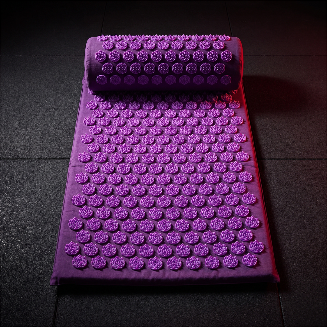Acupressure Mat and Pillow Set Yoga Spike Mat Body Massage Cushion Foot Massager for Muscle Relaxation Recovery Home Fitness Pilates Use - Purple Colorway Hero Shot
