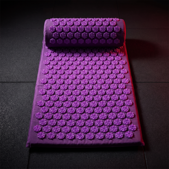 Acupressure Mat and Pillow Set Yoga Spike Mat Body Massage Cushion Foot Massager for Muscle Relaxation Recovery Home Fitness Pilates Use - Purple Colorway Hero Shot