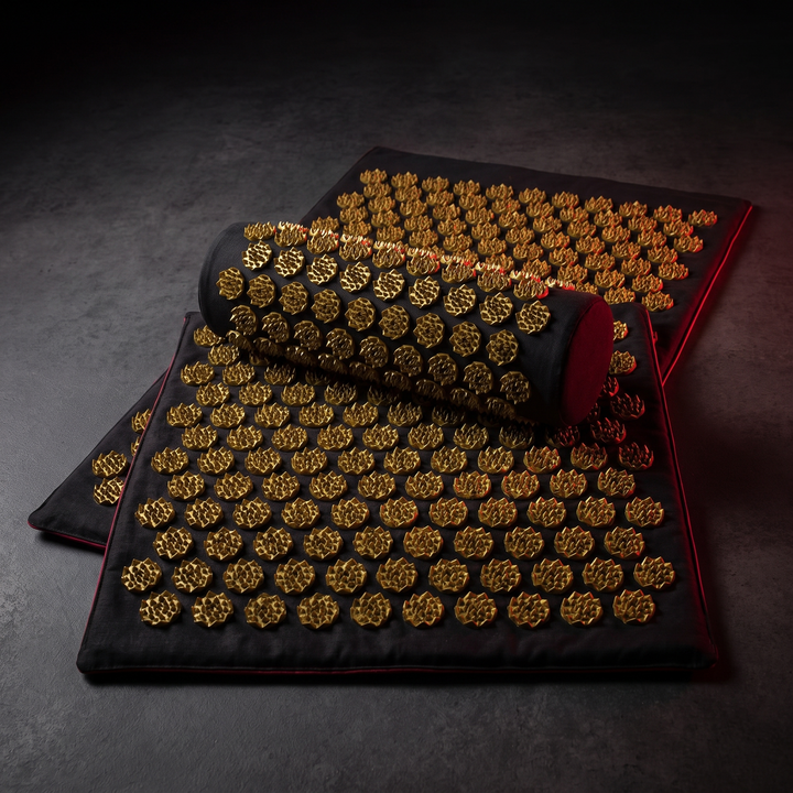 Acupressure Mat and Pillow Set Yoga Spike Mat Body Massage Cushion Foot Massager for Muscle Relaxation Recovery Home Fitness Pilates Use - Gold Colorway Hero Shot