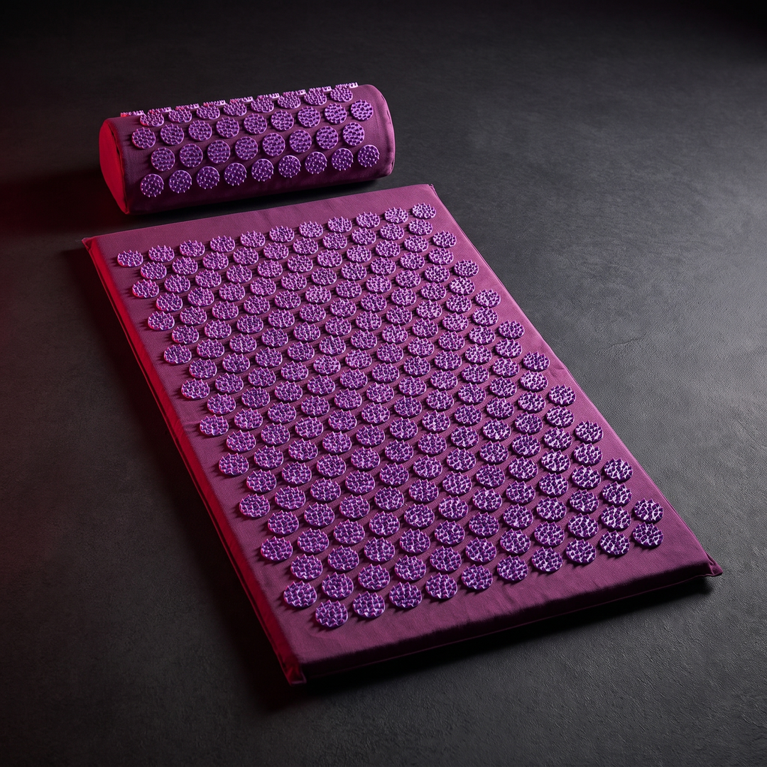 Acupressure Mat and Pillow Set Yoga Spike Mat Body Massage Cushion Foot Massager for Muscle Relaxation Recovery Home Fitness Pilates Use - Violet Colorway Hero Shot