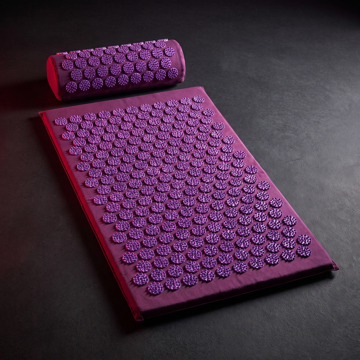 Acupressure Mat and Pillow Set Yoga Spike Mat Body Massage Cushion Foot Massager for Muscle Relaxation Recovery Home Fitness Pilates Use - Violet Colorway Hero Shot