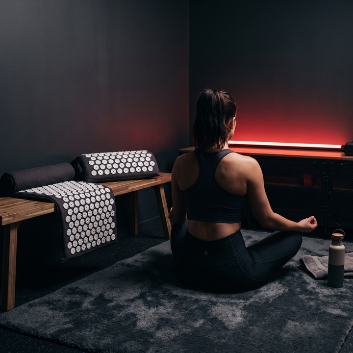 Acupressure Mat and Pillow Set Yoga Spike Mat Body Massage Cushion Foot Massager for Muscle Relaxation Recovery Home Fitness Pilates Use - Post-Workout Relaxation Scene
