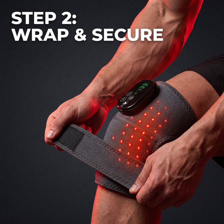 Cordless Heated Knee Wrap with Red Light Therapy 4 Temperature Settings Timer USB-C Rechargeable 5000mAh Knee Brace for Shoulder Elbow Home Use Recovery - How It Works Step 2 Wrap and Secure