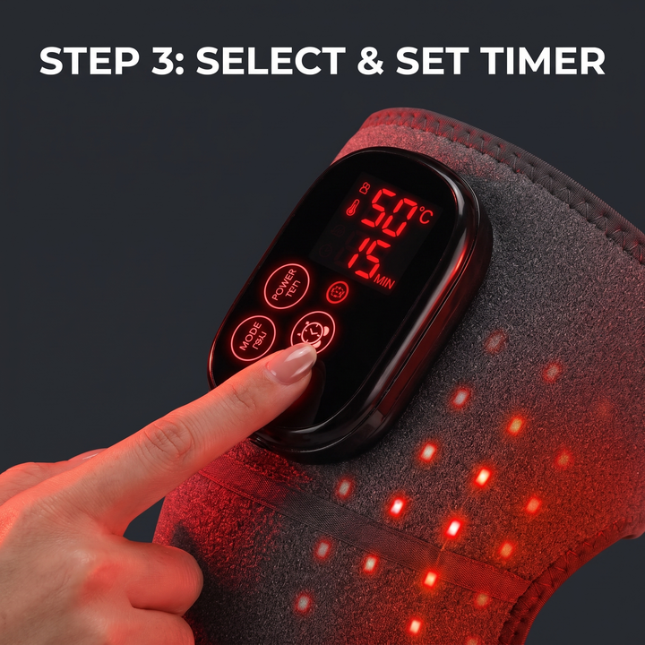 Cordless Heated Knee Wrap with Red Light Therapy 4 Temperature Settings Timer USB-C Rechargeable 5000mAh Knee Brace for Shoulder Elbow Home Use Recovery - How It Works Step 3 Select Temperature and Timer