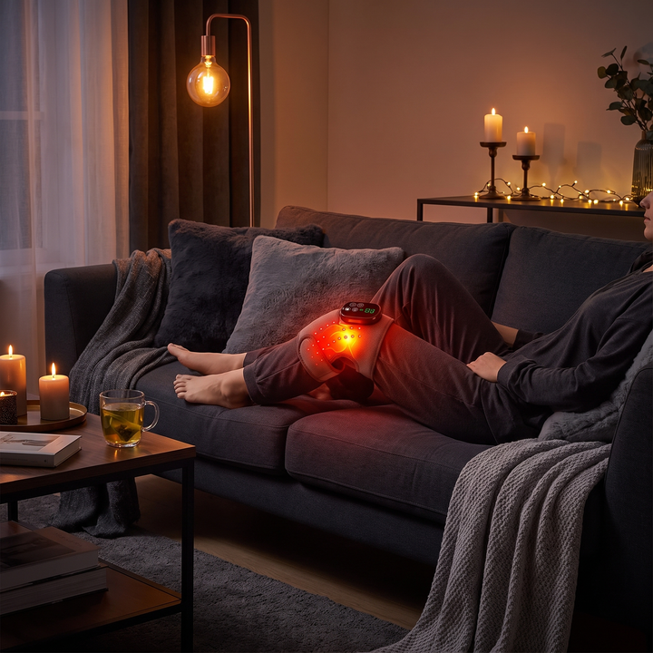 Cordless Heated Knee Wrap with Red Light Therapy 4 Temperature Settings Timer USB-C Rechargeable 5000mAh Knee Brace for Shoulder Elbow Home Use Recovery - Couch Recovery Session