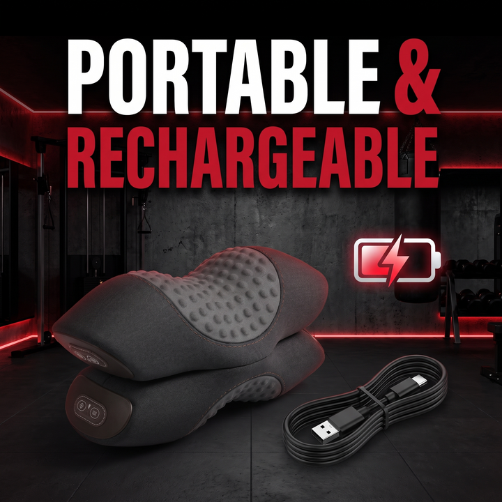 Electric Neck Massager Pillow Cervical Traction Support Pillow with Heat Vibration Massage Orthopedic Neck Stretcher for Back Pain Relief Home Use - Portable Rechargeable Design