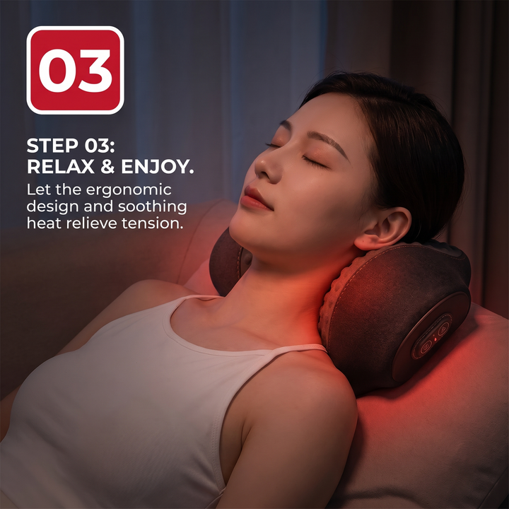 Electric Neck Massager Pillow Cervical Traction Support Pillow with Heat Vibration Massage Orthopedic Neck Stretcher for Back Pain Relief Home Use - How to Use Step 3