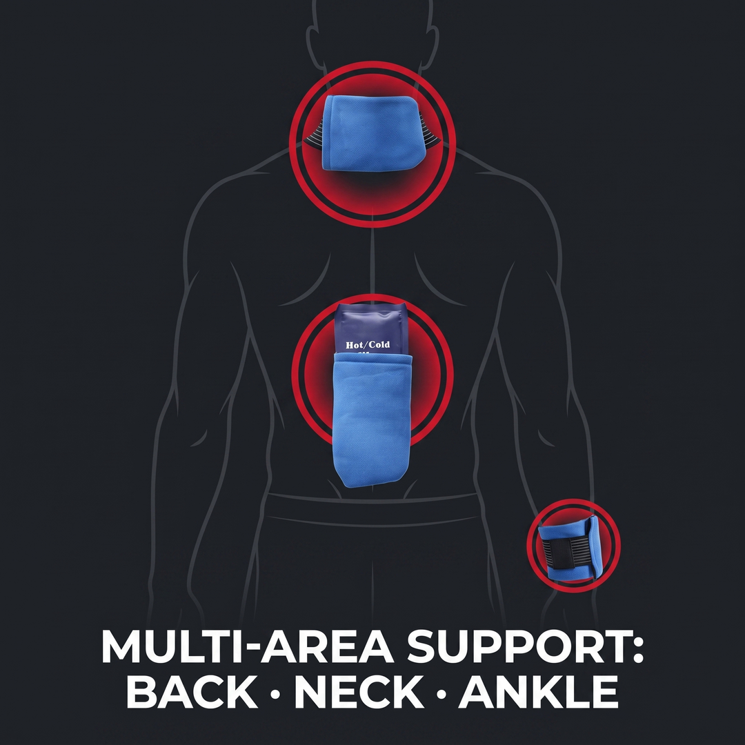 Professional Gel Ice Pack with Adjustable Elastic Strap Hot Cold Compress Wrap for Shoulder Knee Back Neck Ankle Recovery Support - Multi-Area Support Back Neck Ankle