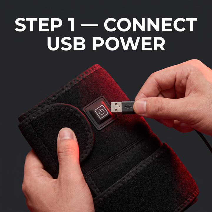 Electric Heated Knee Wrap USB Powered Knee Heating Pad Adjustable Warming Strap Joint Support Brace for Home Recovery Daily Use – How To Use Step 1 Connect USB Power