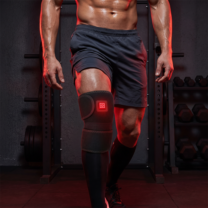 Electric Heated Knee Wrap USB Powered Knee Heating Pad Adjustable Warming Strap Joint Support Brace for Home Recovery Daily Use – Front View Worn