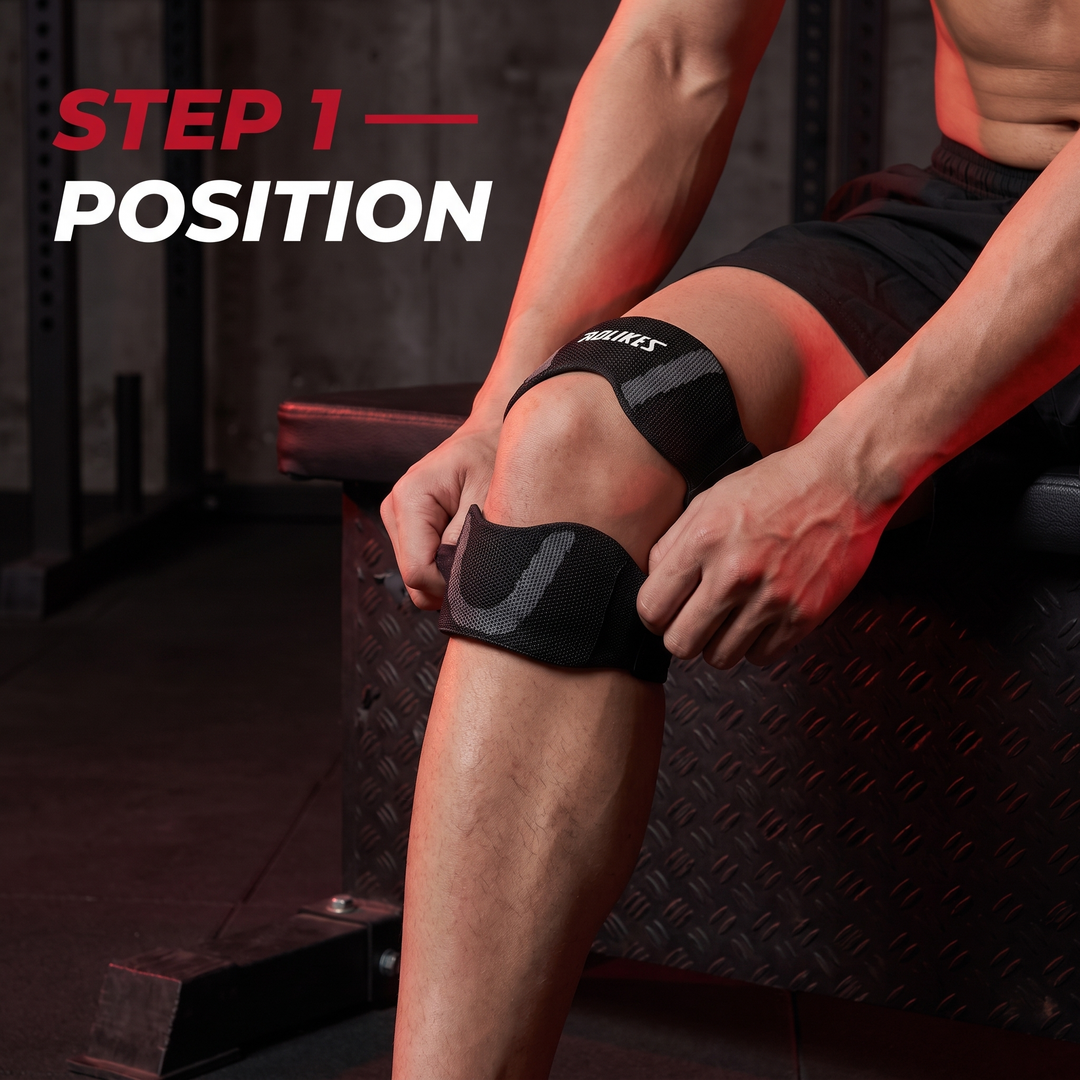 Adjustable Patella Knee Strap with Ergonomic Silicone Pad Patellar Tendon Support Compression Brace Breathable Sports Knee Band for Running Cycling Fitness - Step 1 Position