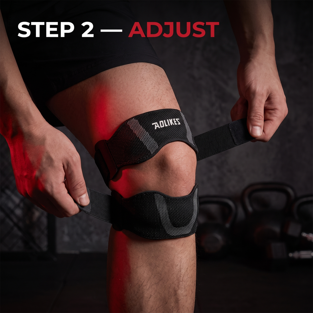 Adjustable Patella Knee Strap with Ergonomic Silicone Pad Patellar Tendon Support Compression Brace Breathable Sports Knee Band for Running Cycling Fitness - Step 2 Adjust