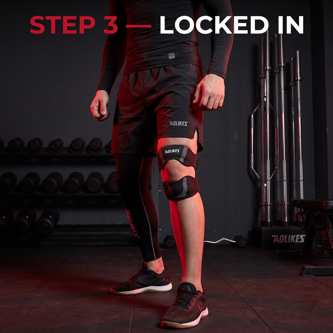 Adjustable Patella Knee Strap with Ergonomic Silicone Pad Patellar Tendon Support Compression Brace Breathable Sports Knee Band for Running Cycling Fitness - Step 3 Locked In