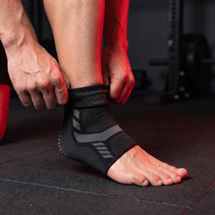Adjustable Ankle Support Strap Compression Sleeve Knit Stretch Brace Joint Protector Sports Gym Injury Recovery Elastic Belt - how to put on step 1