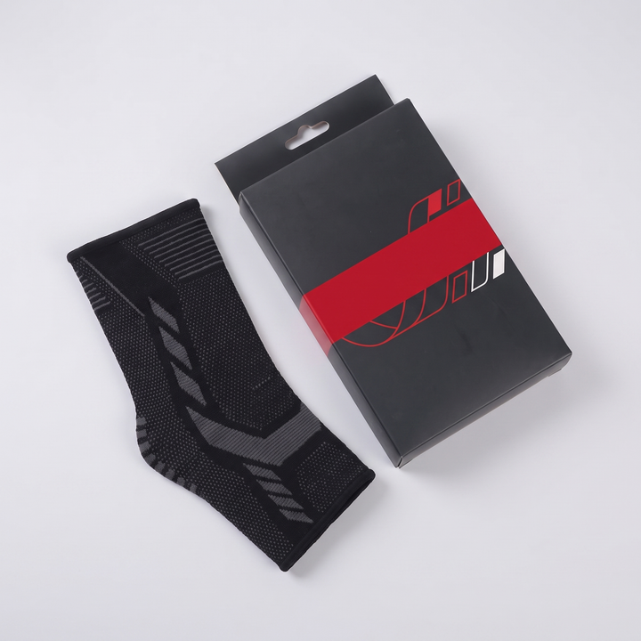 Adjustable Ankle Support Strap Compression Sleeve Knit Stretch Brace Joint Protector Sports Gym Injury Recovery Elastic Belt - packaging flat lay