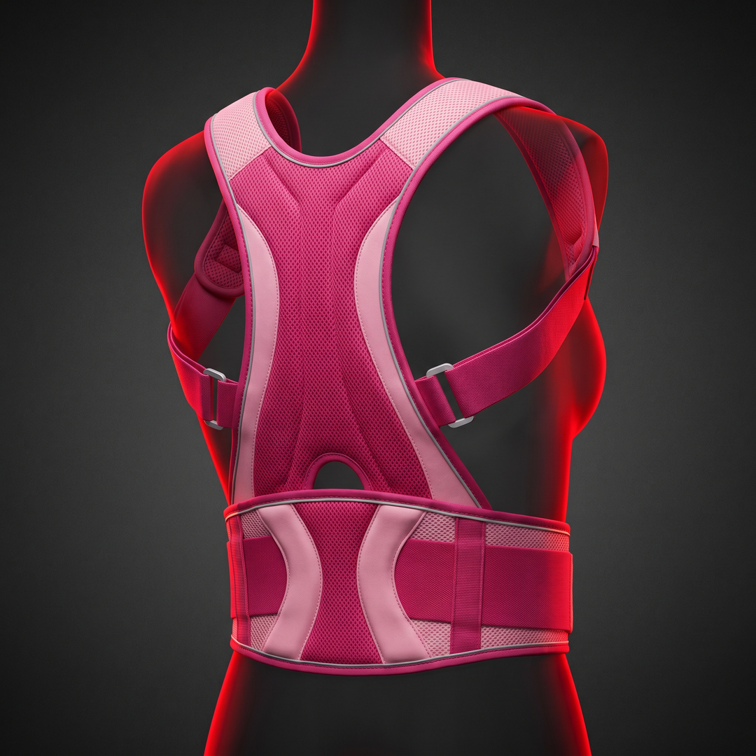 Adjustable Back Brace Posture Corrector for Men and Women Full Back Support Upper Lower Back Shoulder Straightener Posture Support Brace - Pink Front View