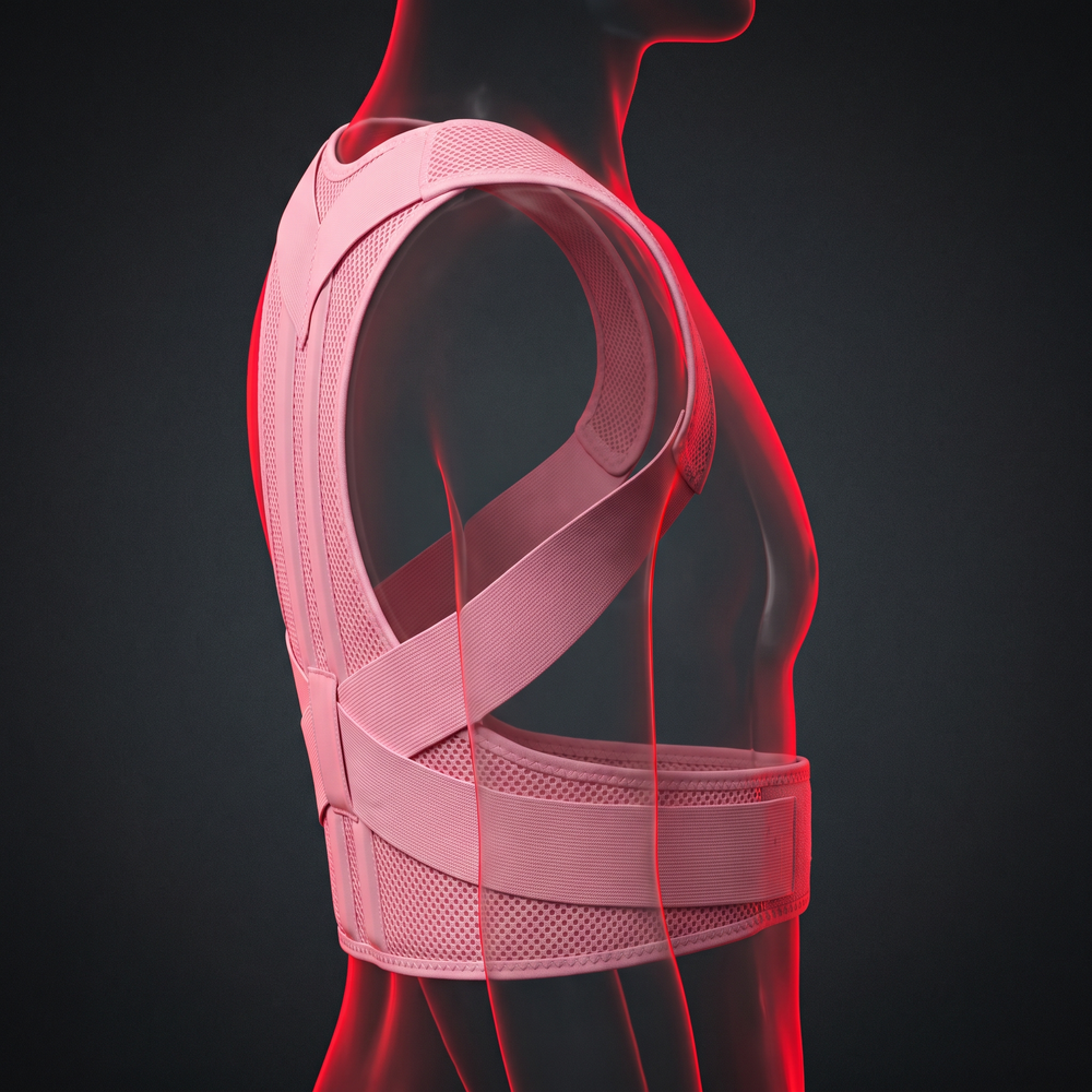 Adjustable Back Brace Posture Corrector for Men and Women Full Back Support Upper Lower Back Shoulder Straightener Posture Support Brace - Pink Side Profile View