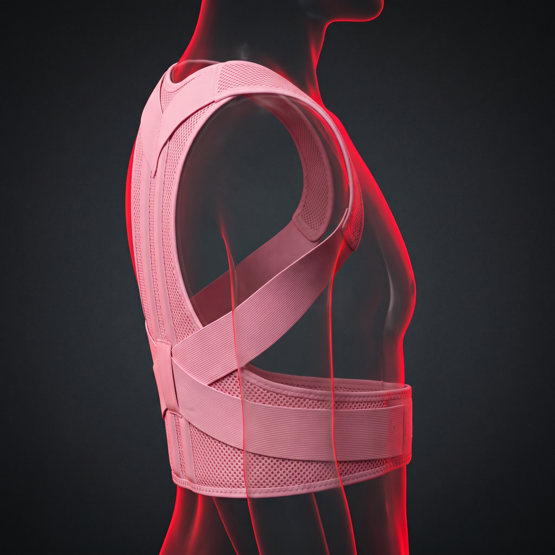 Adjustable Back Brace Posture Corrector for Men and Women Full Back Support Upper Lower Back Shoulder Straightener Posture Support Brace - Pink Side Profile View