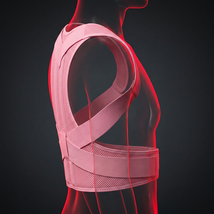 Adjustable Back Brace Posture Corrector for Men and Women Full Back Support Upper Lower Back Shoulder Straightener Posture Support Brace - Pink Side Profile View