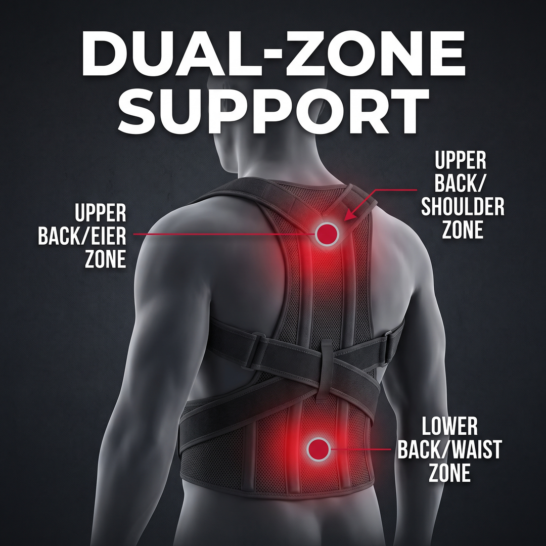 Adjustable Back Brace Posture Corrector for Men and Women Full Back Support Upper Lower Back Shoulder Straightener Posture Support Brace - Dual-Zone Support Diagram