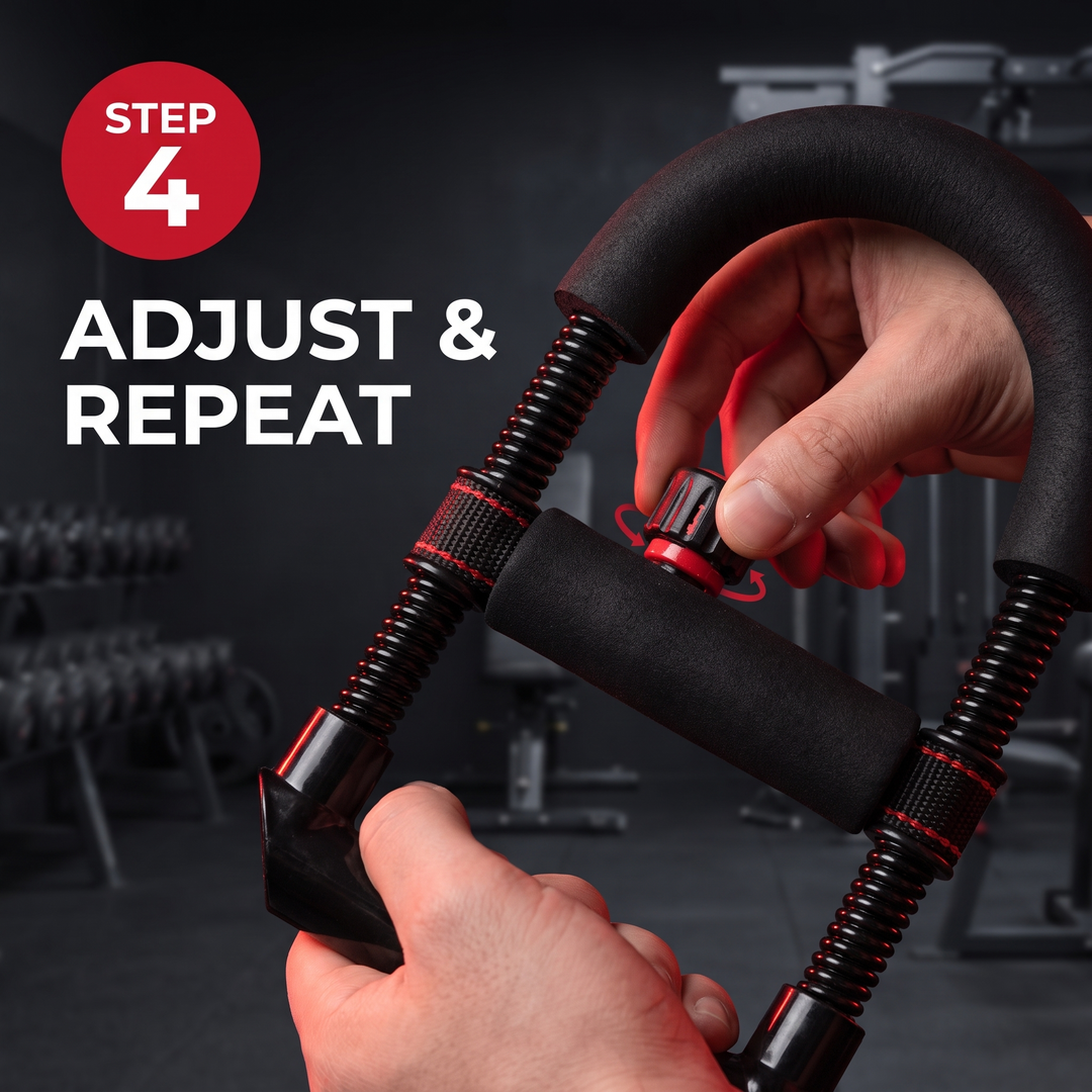 Adjustable Forearm Strengthener Wrist and Hand Grip Exerciser Arm Strength Trainer Resistance Training Equipment for Home Gym Fitness Workout Recovery - How It Works Step 4 Adjust and Repeat