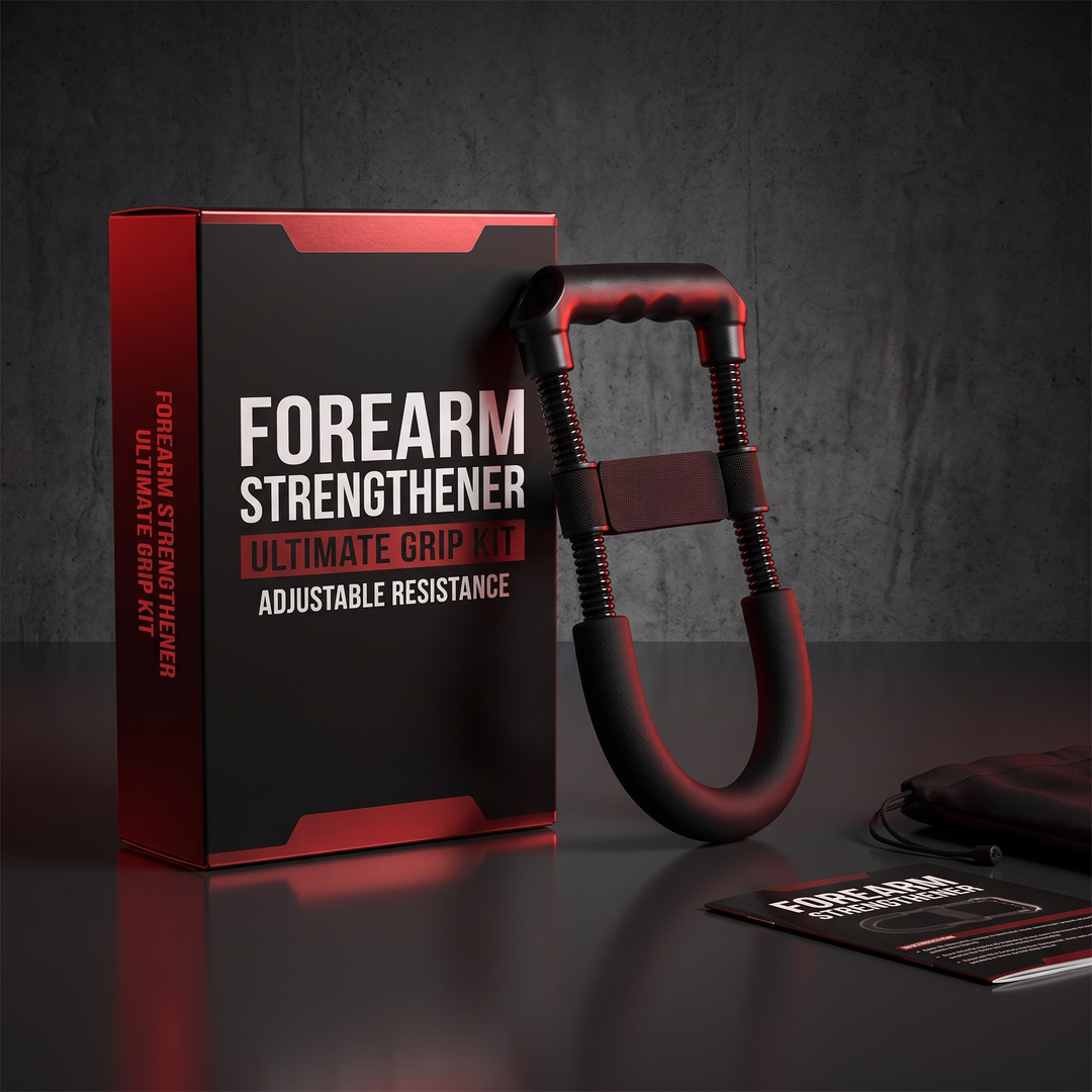 Adjustable Forearm Strengthener Wrist and Hand Grip Exerciser Arm Strength Trainer Resistance Training Equipment for Home Gym Fitness Workout Recovery - Product and Box Kit Shot