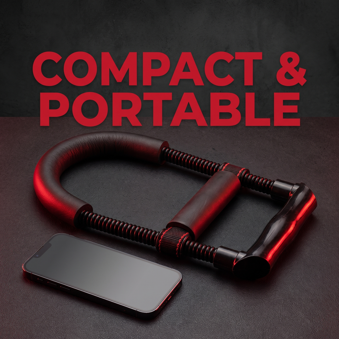 Adjustable Forearm Strengthener Wrist and Hand Grip Exerciser Arm Strength Trainer Resistance Training Equipment for Home Gym Fitness Workout Recovery - Feature Callout Compact Size Comparison