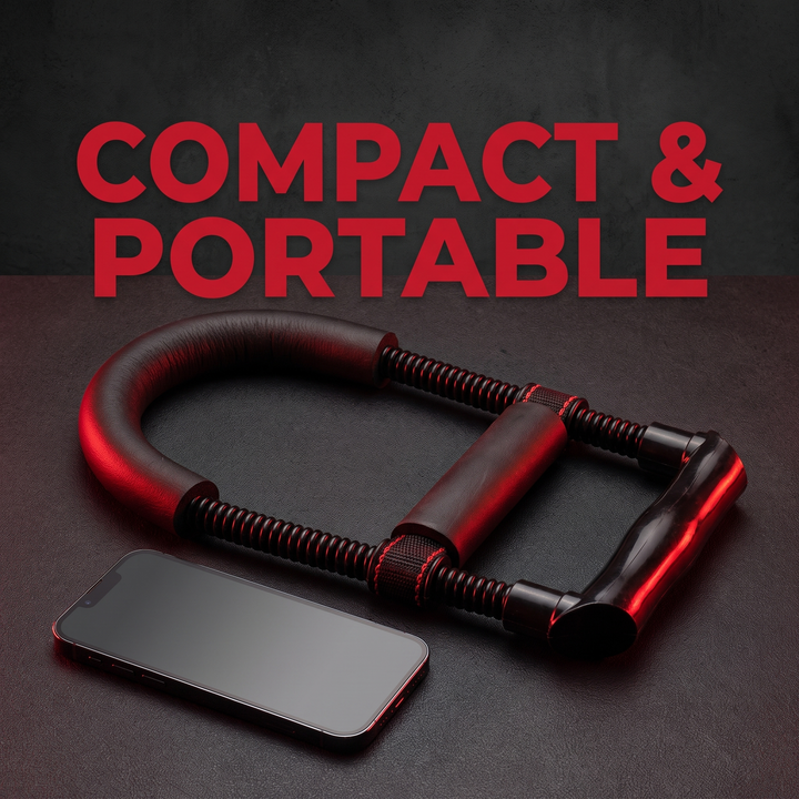 Adjustable Forearm Strengthener Wrist and Hand Grip Exerciser Arm Strength Trainer Resistance Training Equipment for Home Gym Fitness Workout Recovery - Feature Callout Compact Size Comparison