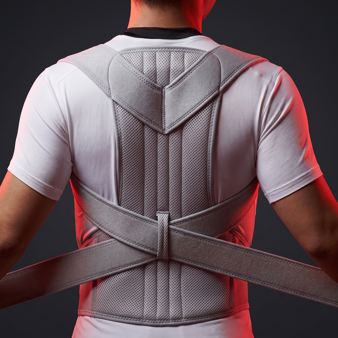 Adjustable Posture Corrector Full Back Brace Shoulder Straightener Support Brace for Men and Women Posture Improvement Back Relief Home and Office Use - Full Back Coverage Rear View Light Grey
