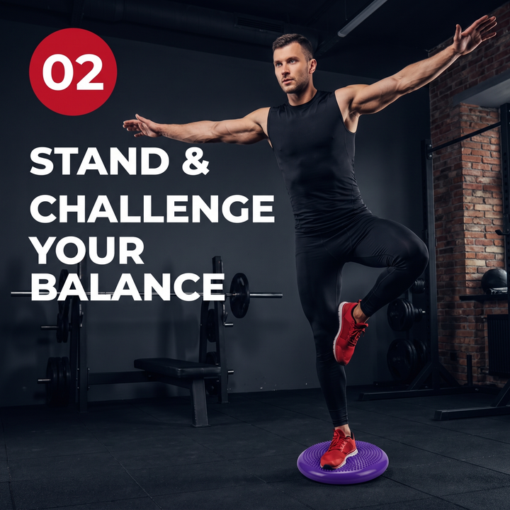 Professional Inflatable Balance Pad Anti-Burst Massage Cushion Stability Disc Yoga Fitness Balance Board Training Pad for Home Gym Rehabilitation Core Strength Workout - Standing Balance Exercise Step 2