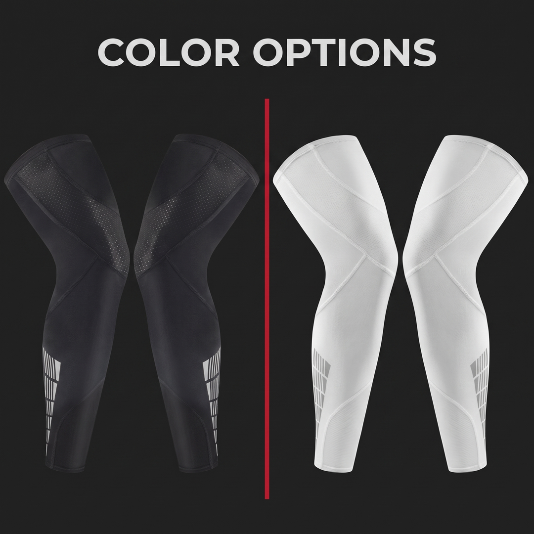 Professional Full Leg Compression Sleeves UV Protection Anti-Slip Long Knee Sleeves for Sports Recovery Circulation Support Pair - Color Options Black and White