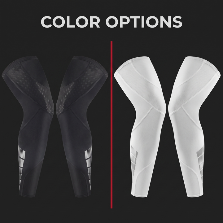 Professional Full Leg Compression Sleeves UV Protection Anti-Slip Long Knee Sleeves for Sports Recovery Circulation Support Pair - Color Options Black and White