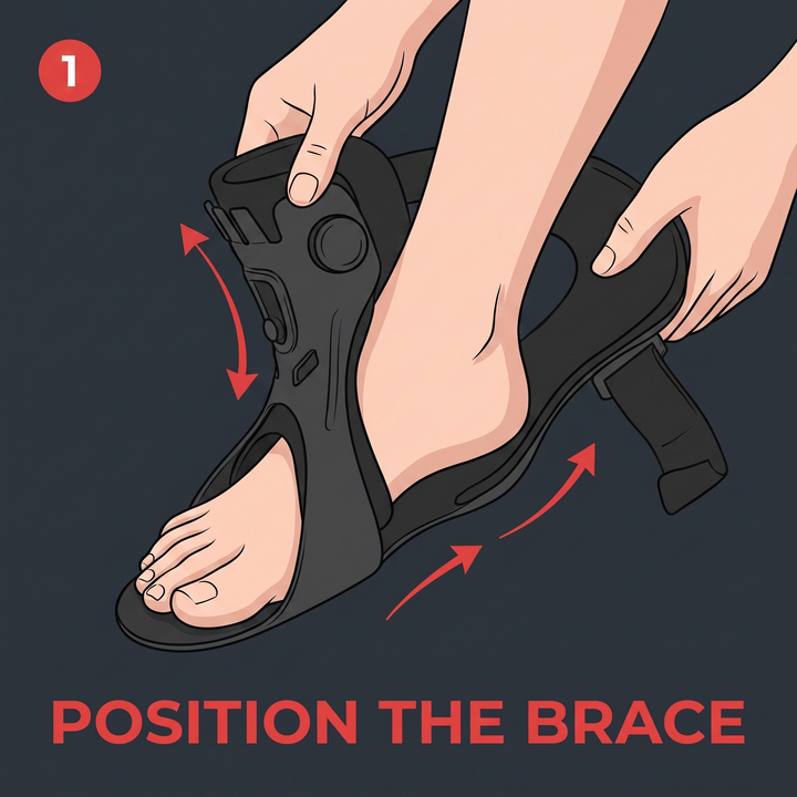 Adjustable Ankle Support Brace — how to wear, step 1